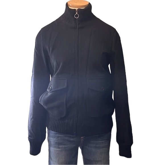 Theory Zip Up Knitted Wool Sweater Jacket, Black, Small - Picture 3 of 16